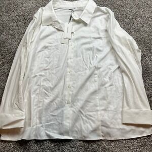 Calvin Klein Shirt Womens 2X White Button Up Long Sleeve Extra Button